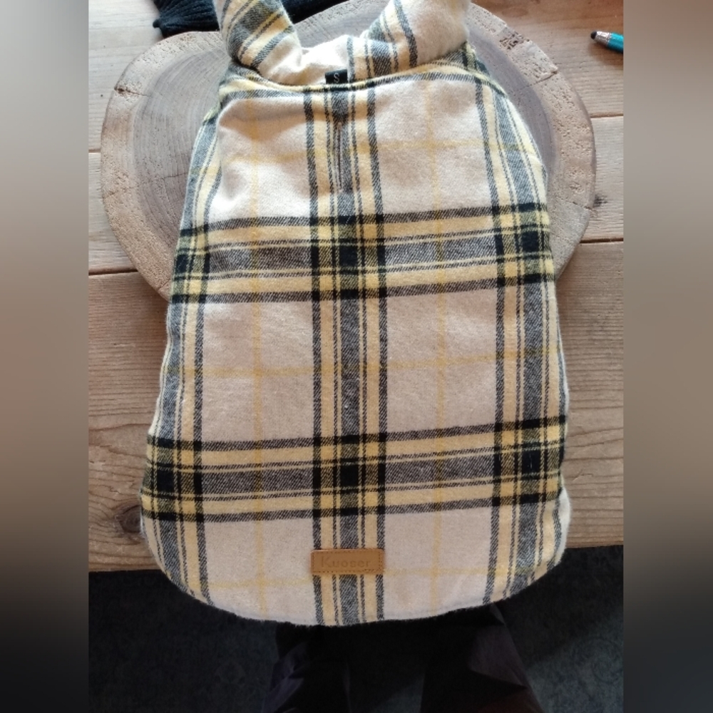 Dog coat jacket warm kuoser small beige quilted & yellow and black plaid flannel